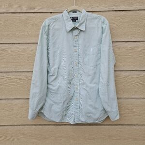 J. Crew Haberdashery Shirtings 80's 2 ply green white striped button front large